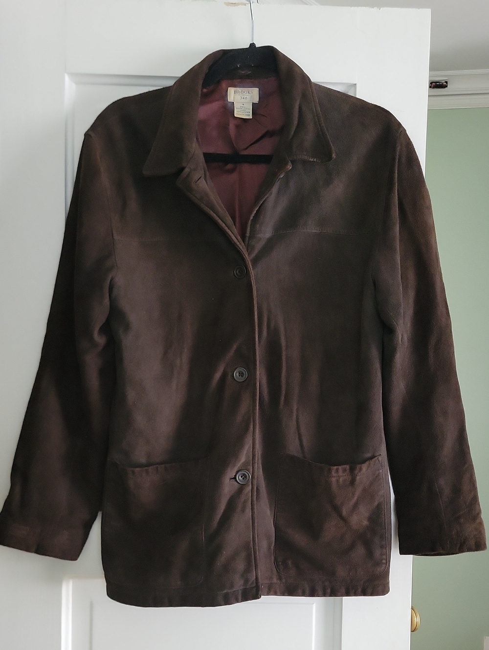 Vintage Brooks Brothers Dark Chocolate Brown Suede Leather Jacket Chore Coat - S
